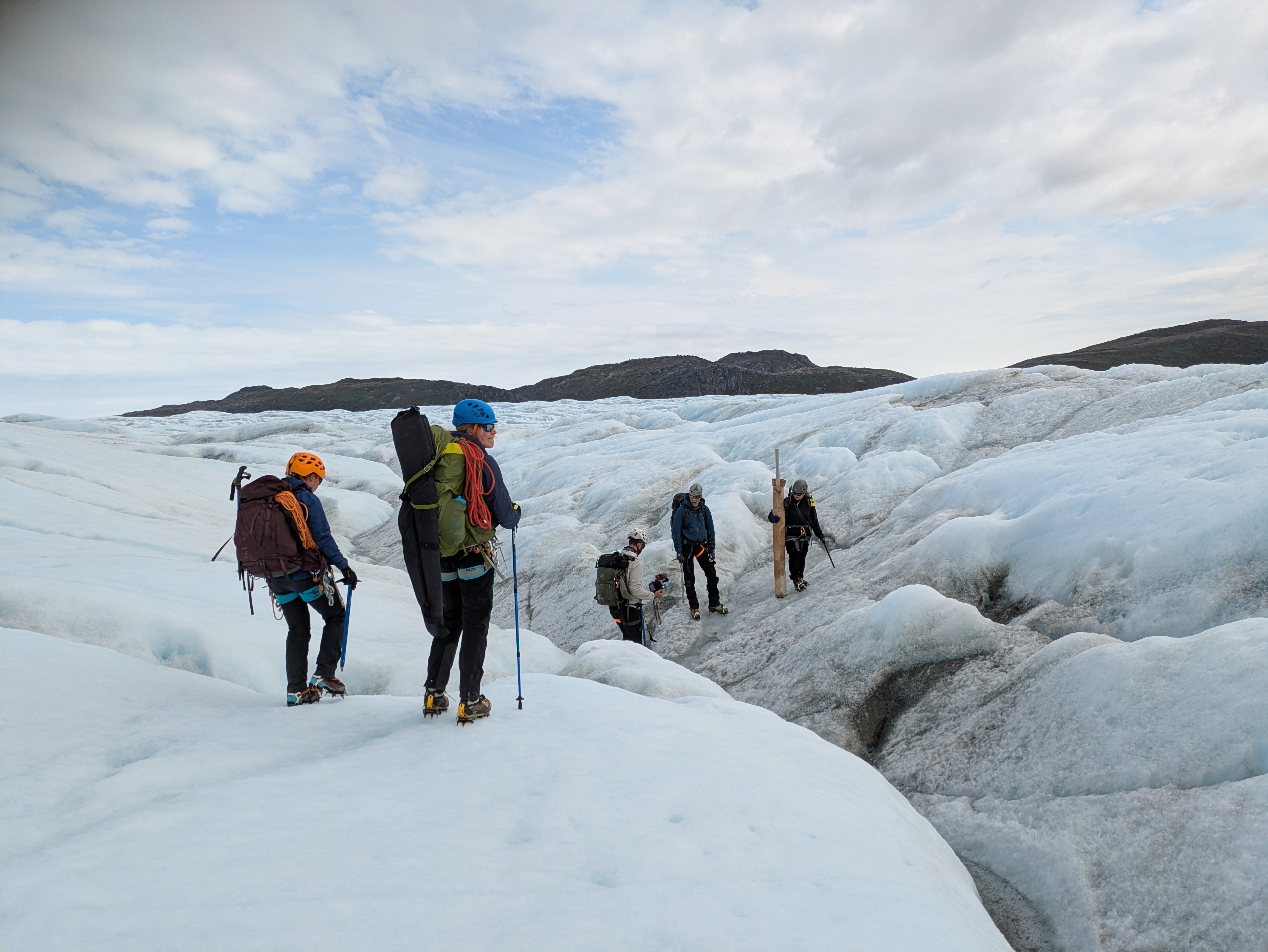 Team hiking on the glacier.